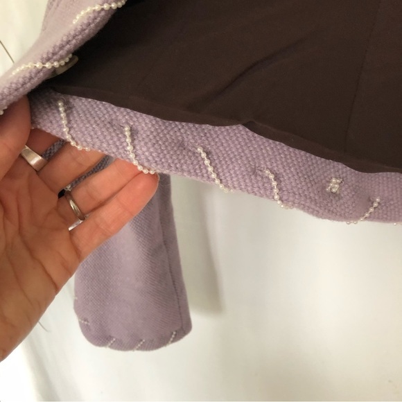KAY UNGER Womens Light Purple Blazer Silk Wool Blend Beads Embroidered Hems Sz 4 - Picture 7 of 14